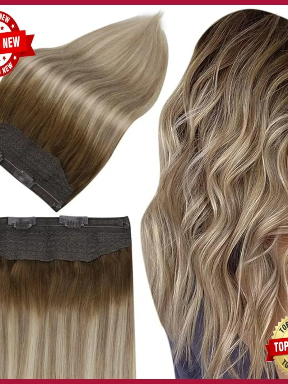 20 Inch Human Hair Extensions Clip In Wire Secret Hairpiece 90g